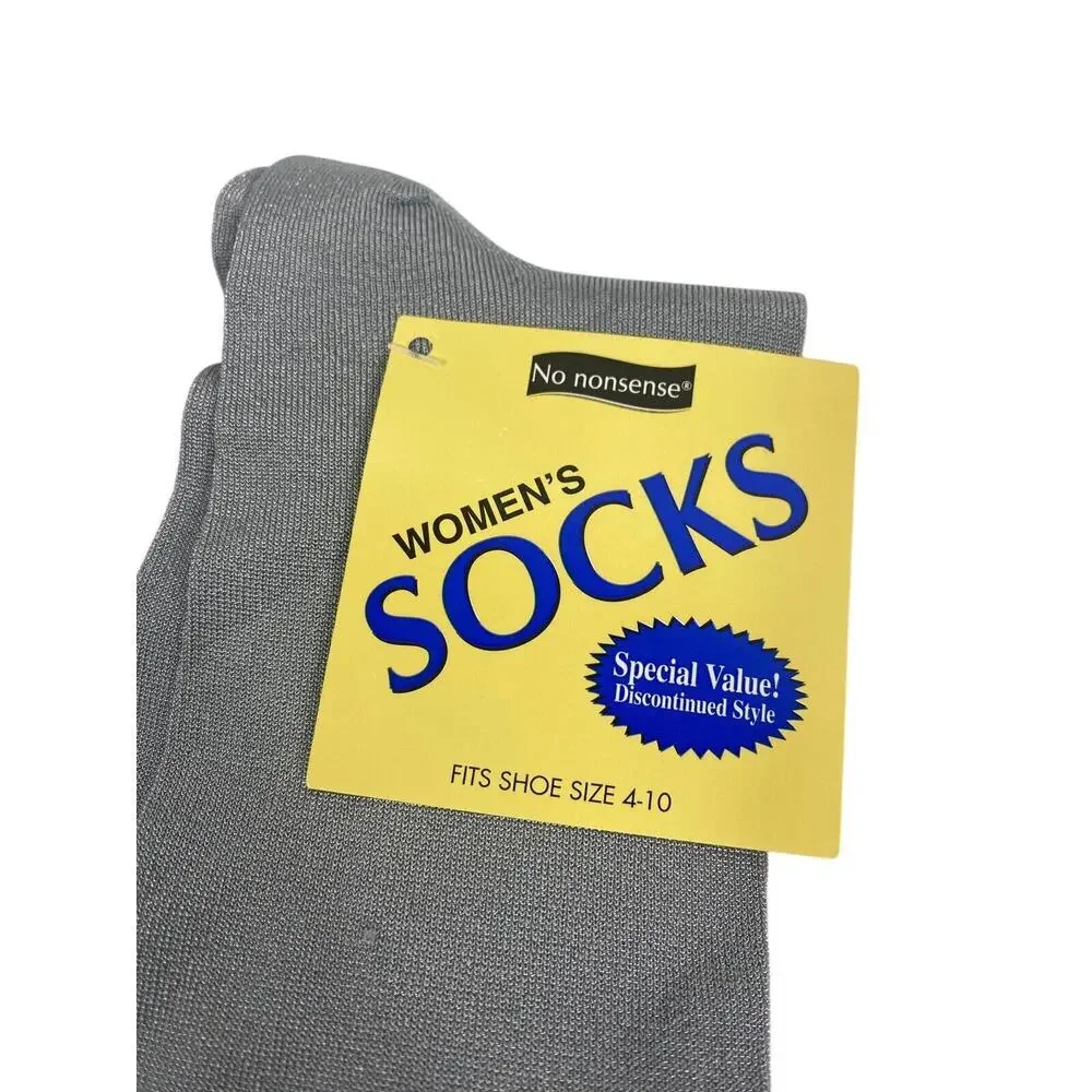 No Nonsense Womens Socks NEW Vintage Pair Gray Nylon Stretch Knit Mid Calf 90s